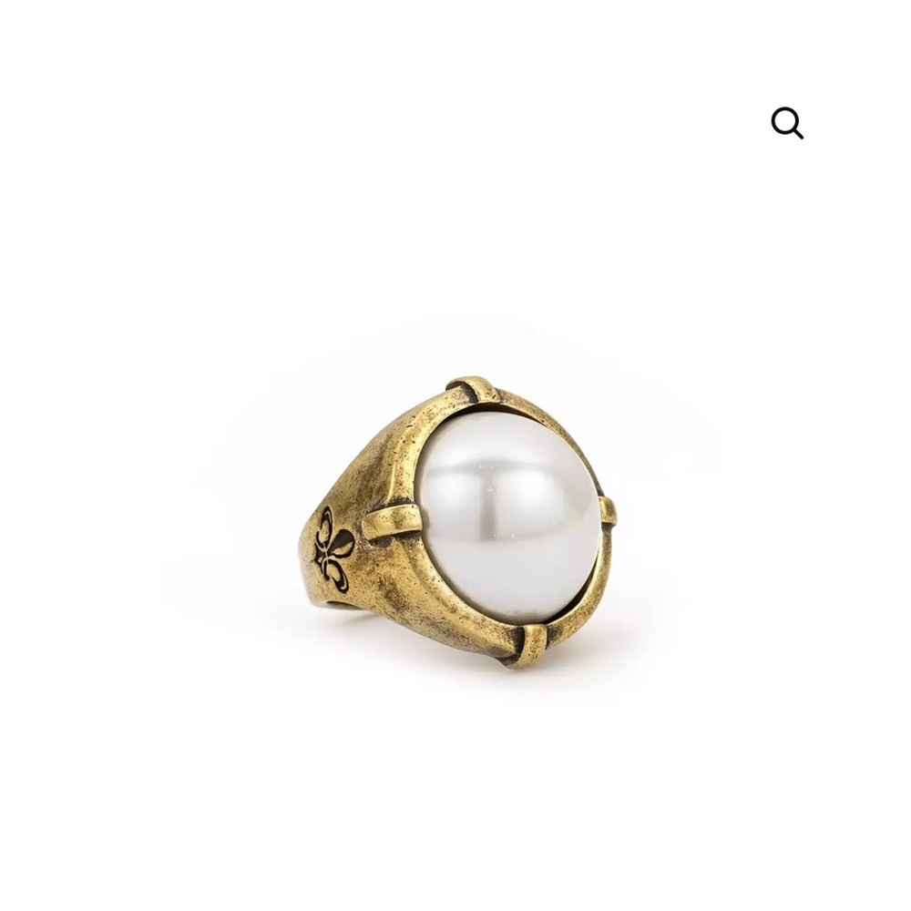 French Kande Signet Brass Pearl Ring size 9